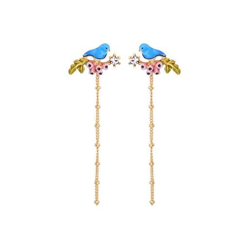 Blue Bird Tassel Enamel Earrings