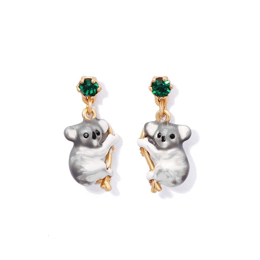 Koala Sapphire Enamel Dangle Stud Earrings