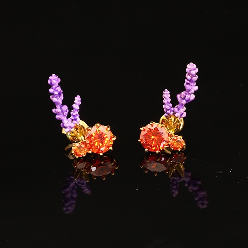 Ladybug And Blue Pink Stone Enamel Stud Earrings