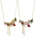 Panther Leopard and Crystal Enamel Tassel Necklace