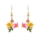 Lily Flower And Crystal Enamel Hook Earrings