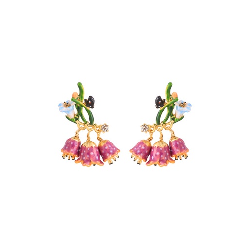 Lily Flower Tassel And Butterfly Enamel Earrings