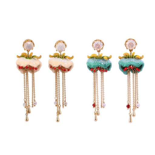 Lily Flower And Crystal Enamel Hook Earrings