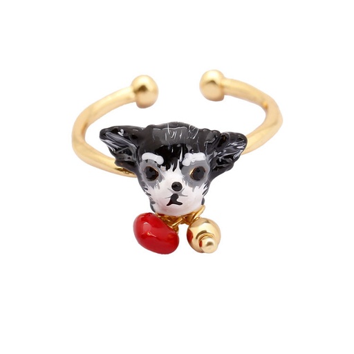 Little Chihuahua And Heart Enamel Adjustable Ring
