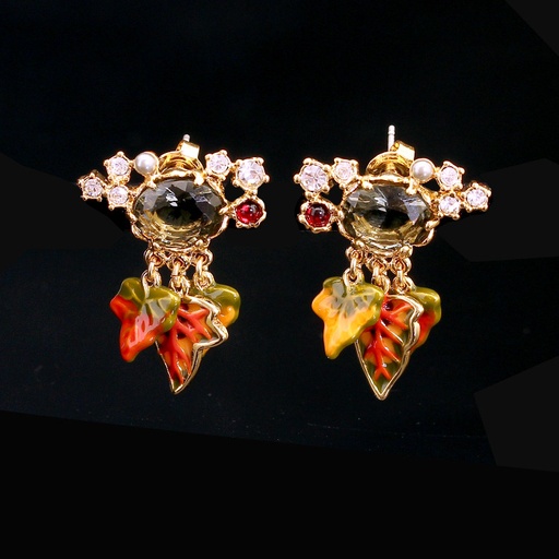 Bulldog On Faceted Crystal Enamel Hook Earrings