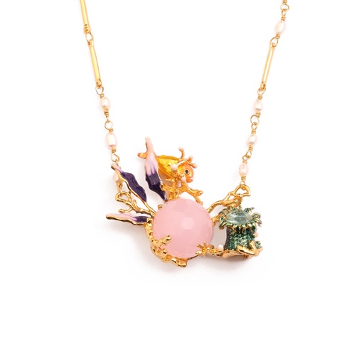 Cake Pendant Long Chain Enamel Necklace