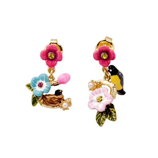 Orange Flower And Zircon Enamel Stud Earrings Jewelry Gift
