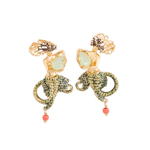Maple Leaf And Crystal Enamel Stud Earrings