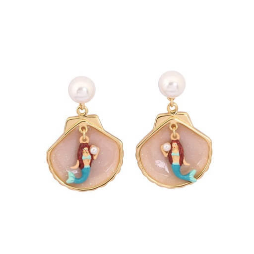 Mermaid Inside Shell Enamel Dangle Earrings Jewelry Gift