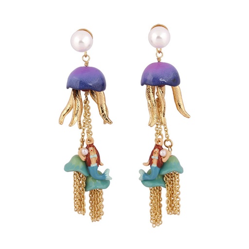 Mermaid And Jellyfish Enamel Earrings