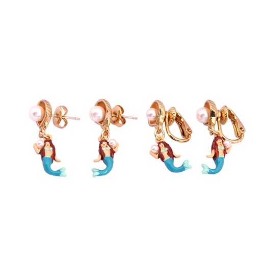 Mermaid Inside Shell Enamel Dangle Earrings Jewelry Gift