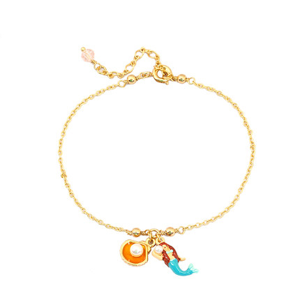 Mermaid And Shell Pearl Enamel Thin Bracelet