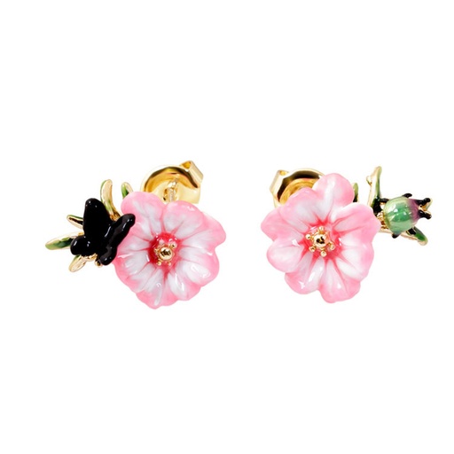 Butterfly On Flower Asymmetrical Enamel Stud Earrings