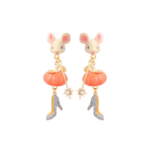 Butterfly On Flower Asymmetrical Enamel Stud Earrings