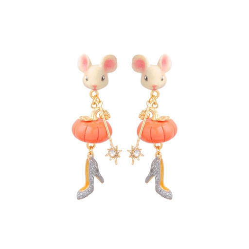 Mouse Pumpkin High-heeled Crystal Shoes Enamel Earring