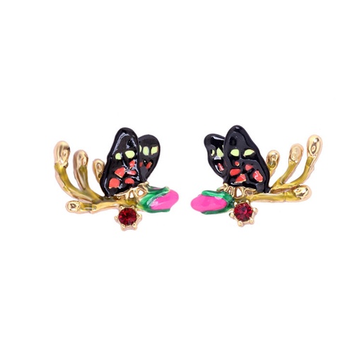 Black Butterfly Enamel Stud Earrings