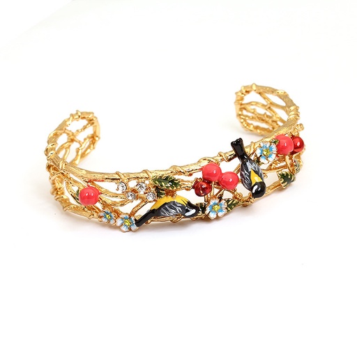 Orange Flower And Crystal Enamel Earrings