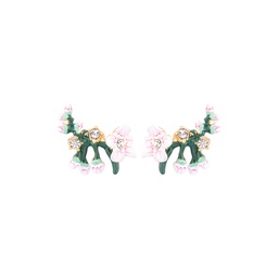 [19040527] Bird And Flower Asymmetrical Enamel Earrings