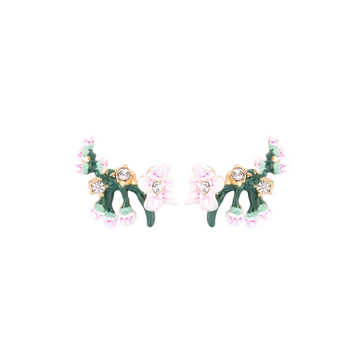 Bird And Flower Asymmetrical Enamel Earrings