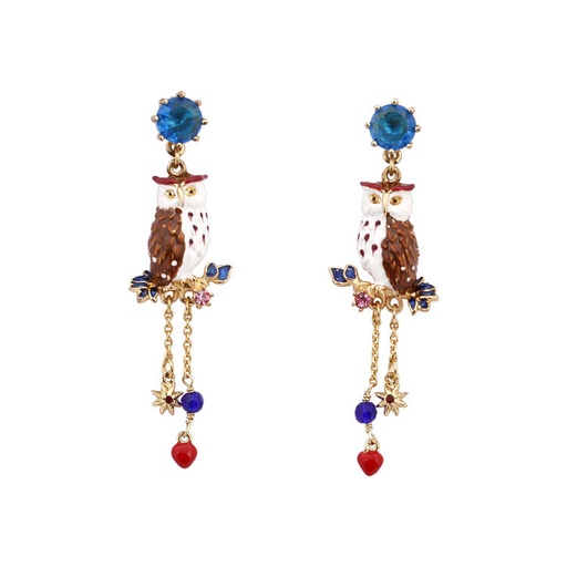 Owl Maple Leaf Enamel Earrings