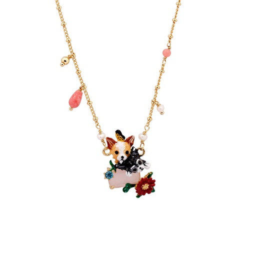 Owls On A Flowering Branch Enamel Necklace