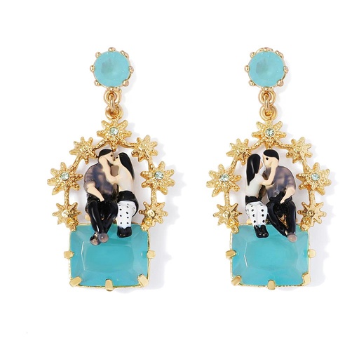 Owl Sapphire Tassel Enamel Stud Earrings