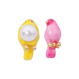 [19040532] Parrot Flower Enamel Earrings Jewelry Stud Earrings
