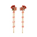 Peony Flower and Tassel Enamel Earrings