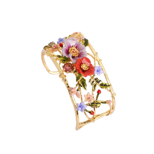 Purple Red Peony Flower Branch Enamel Bangle Bracelet Jewelry Gift