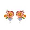 Pink Orange Colorful Flower  Butterfly And Stone Enamel Stud Earrings Jewelry Gift