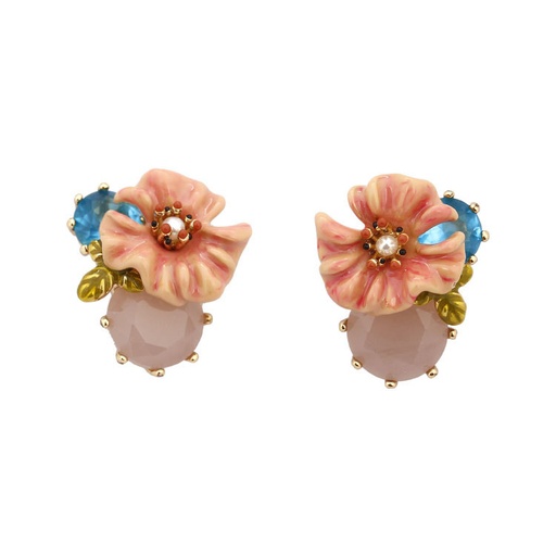 Pink Orange Colorful Flower  Butterfly And Stone Enamel Stud Earrings Jewelry Gift