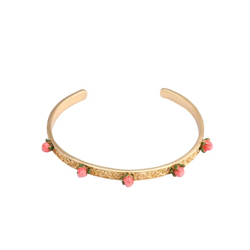 Flower Branch And Pearl Enamel Thin Bracelet
