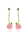 Pink Flower And Crystal Enamel Dangle Earrings Jewelry Gift
