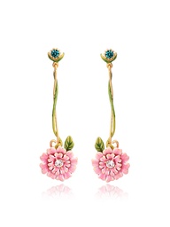 [19040873] Pink Flower Green Leaf Pendant Gold Plated Jewelry Enamel Bracelet