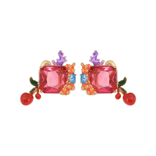 Pink Flower And Crystal Enamel Dangle Earrings Jewelry Gift