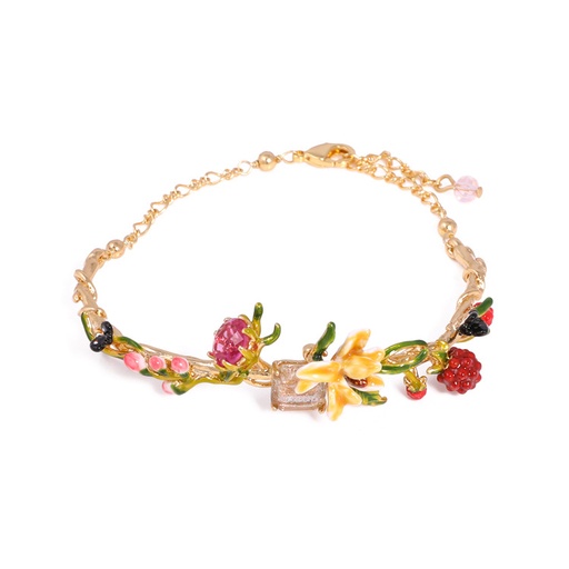 Pink Flower Lotus And Stone Enamel Bracelet