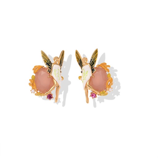 Fairy Pink Gem Enamel Stud Earrings