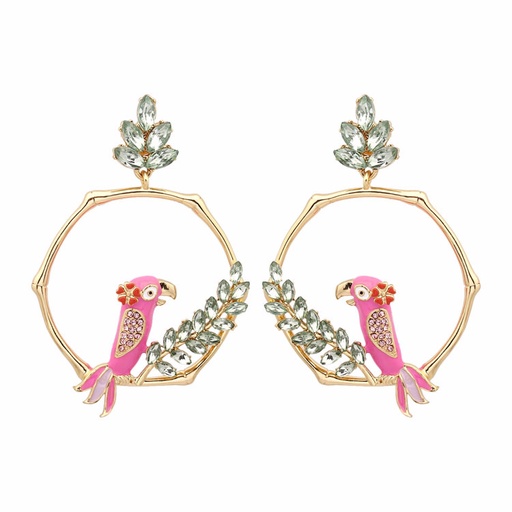 Pink Gem Cherry Enamel Earrings Jewelry Stud Clip Earrings