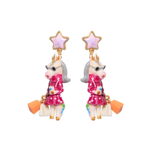 Pink Parrot Bird And Crystal Stud Enamel Earrings