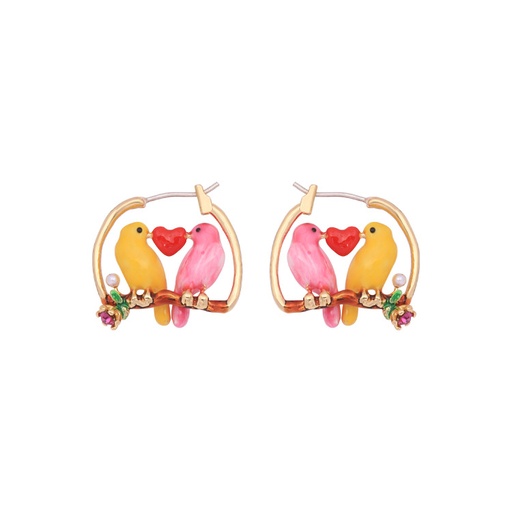 Pink Yellow Small Bird Heart 925 Silver Enamel Earrings Jewelry Hook Earrings