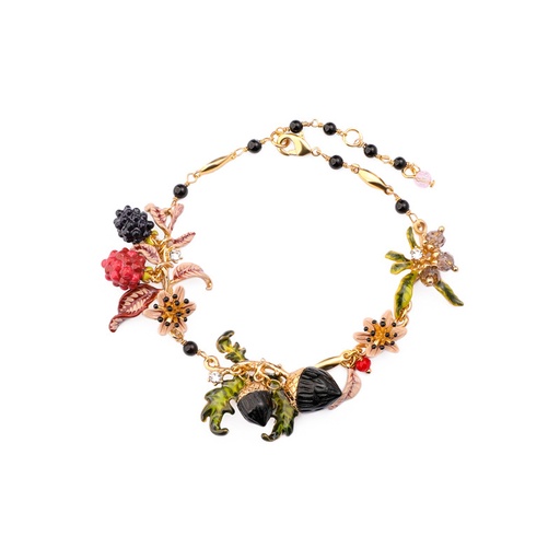Peony Flower Branch Enamel Bracelet