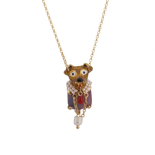 Puppy Dog with Pearl Enamel Pendant Necklace