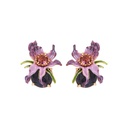 Purple Flower on Carved Crystal Enamel Earrings