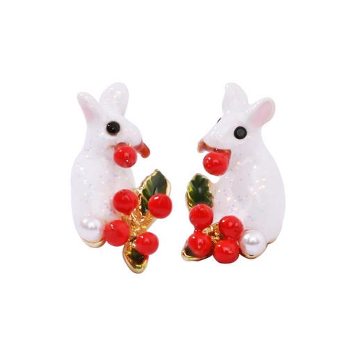 Rabbit and Fruit Enamel Earrings