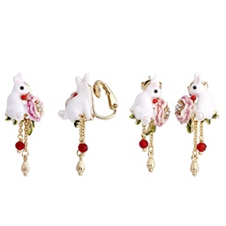 [19040377] Rabbit Bunny And Stone Enamel Hook Earrings Jewelry Gift