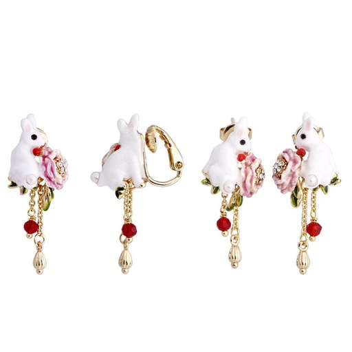 Rabbit Bunny And Stone Enamel Hook Earrings Jewelry Gift