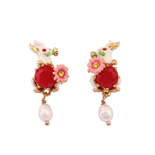 Rabbit Flower Tassel Enamel Earrings