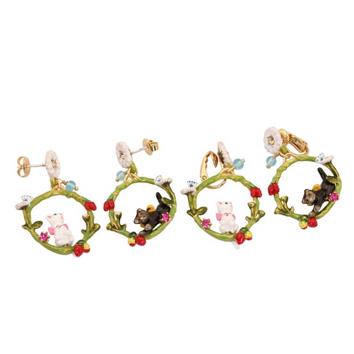 Black Fruit Berry And Crystal Enamel Stud Earrings