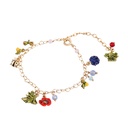 Red Flower Green Leaf Pendant Plant Series Jewelry Enamel Bracelet