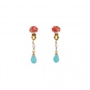 Red Flower Pearl Water-drop Enamel Earrings Jewelry Stud Earrings